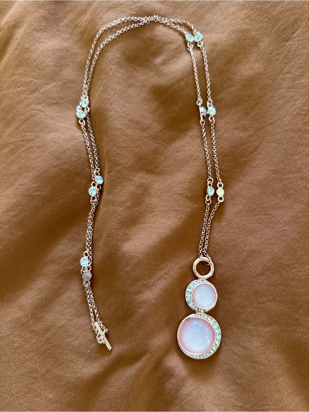 Pink and gold pendent long necklace
